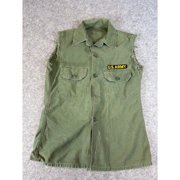 Vintage Other - VINTAGE 70s US Army Shirt Men Medium Green Sateen OG-107 Fatigue Military Frayed